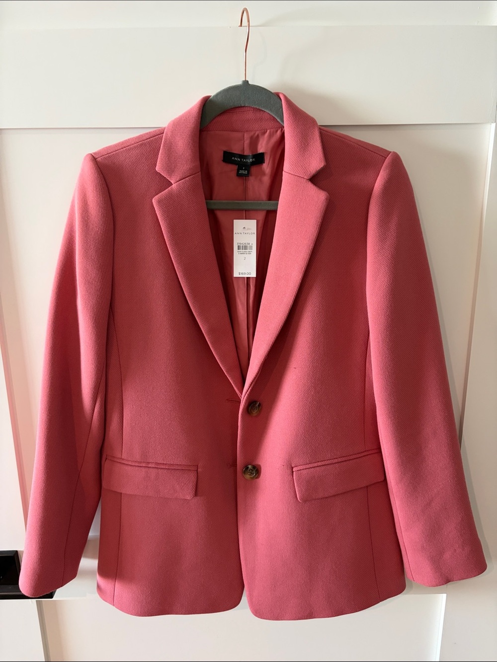 Ann Taylor Coral Rose Textured Notch Collar Blazer